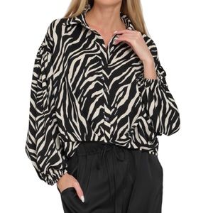 Women’s Black Multi Zebra Print Blouse NWT - (#126)